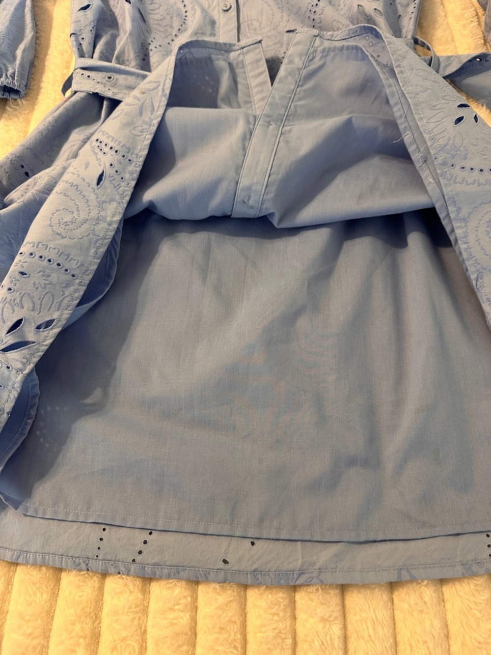 ZARA Pale Blue V-Neck Eyelet Mini Dress with Belt Western Country - Picture 6 of 9